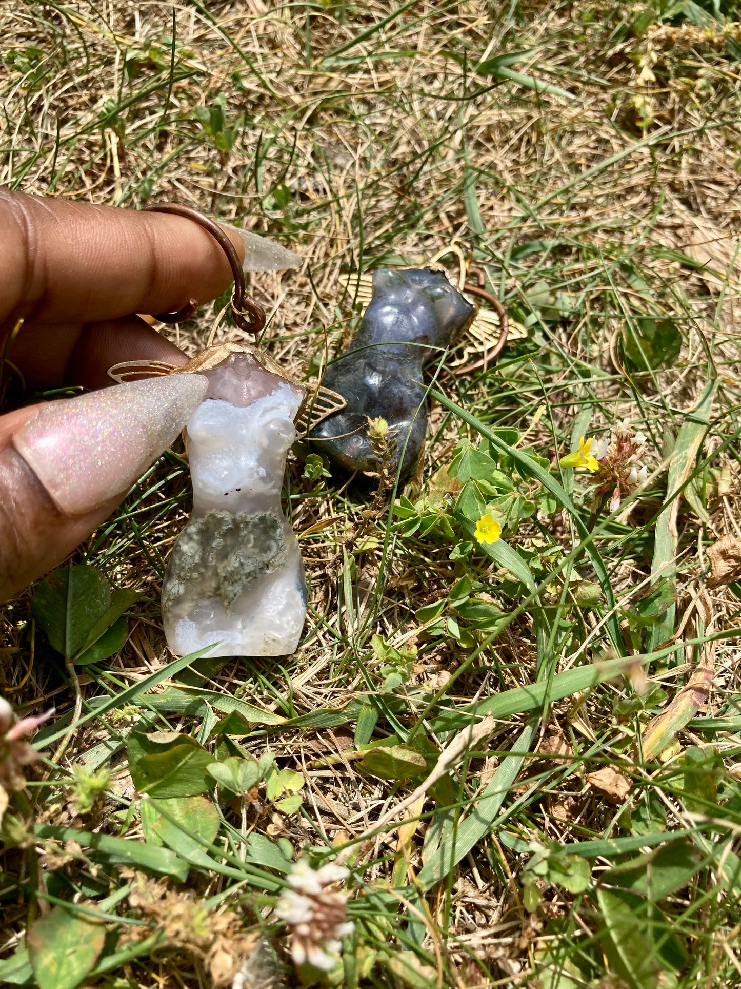 Gold Wings Moss agate Godsess