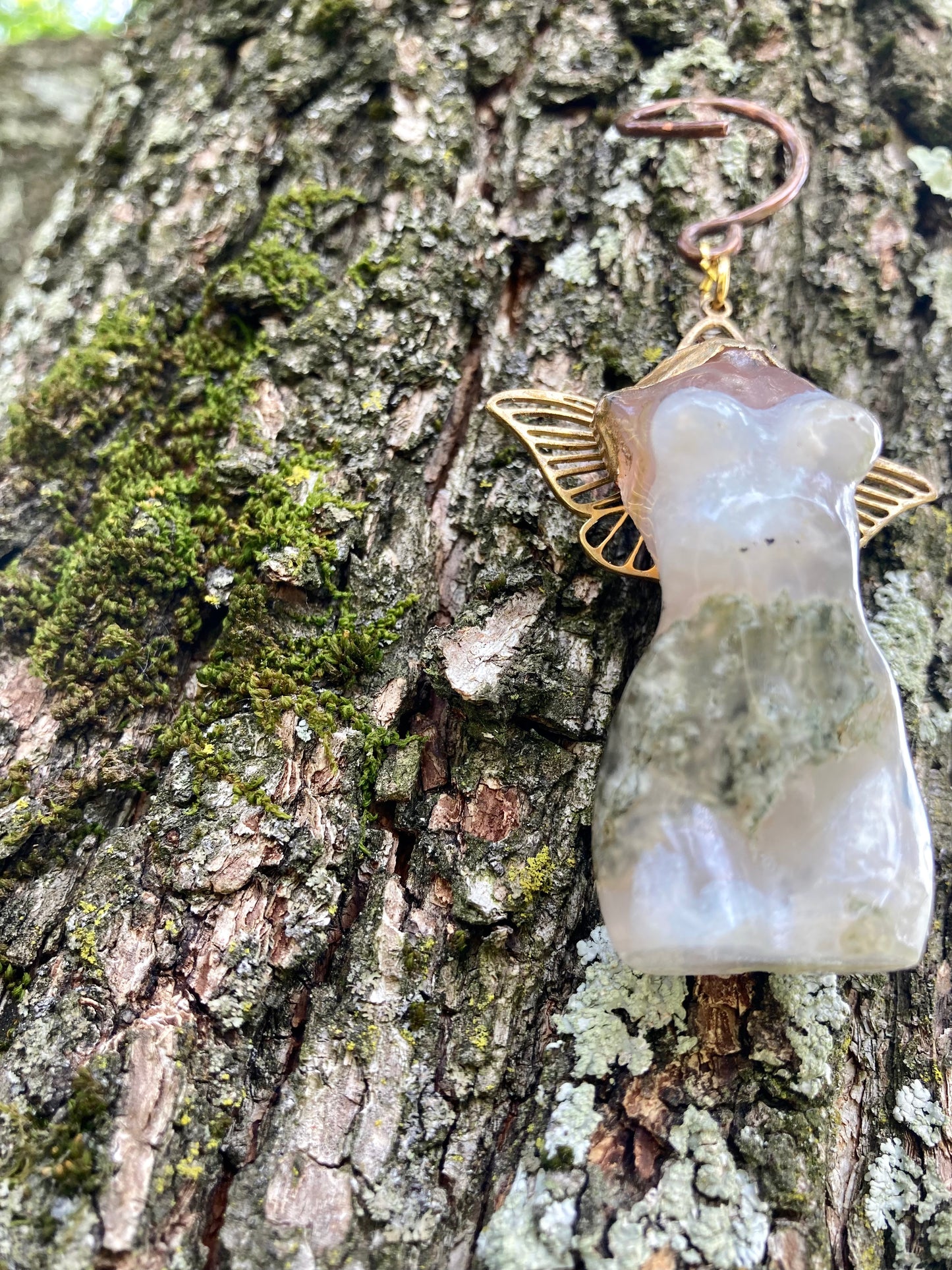 Gold Wings Moss agate Godsess