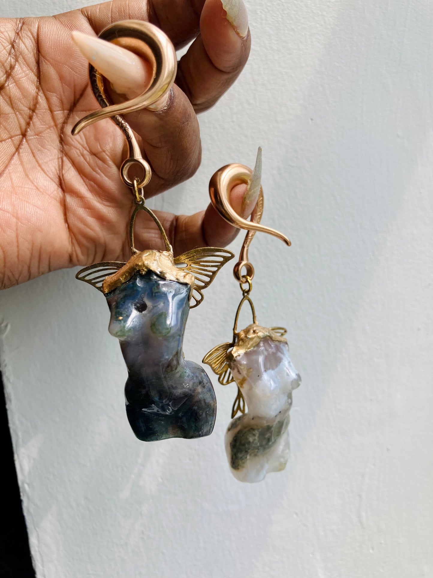 Gold Wings Moss agate Godsess