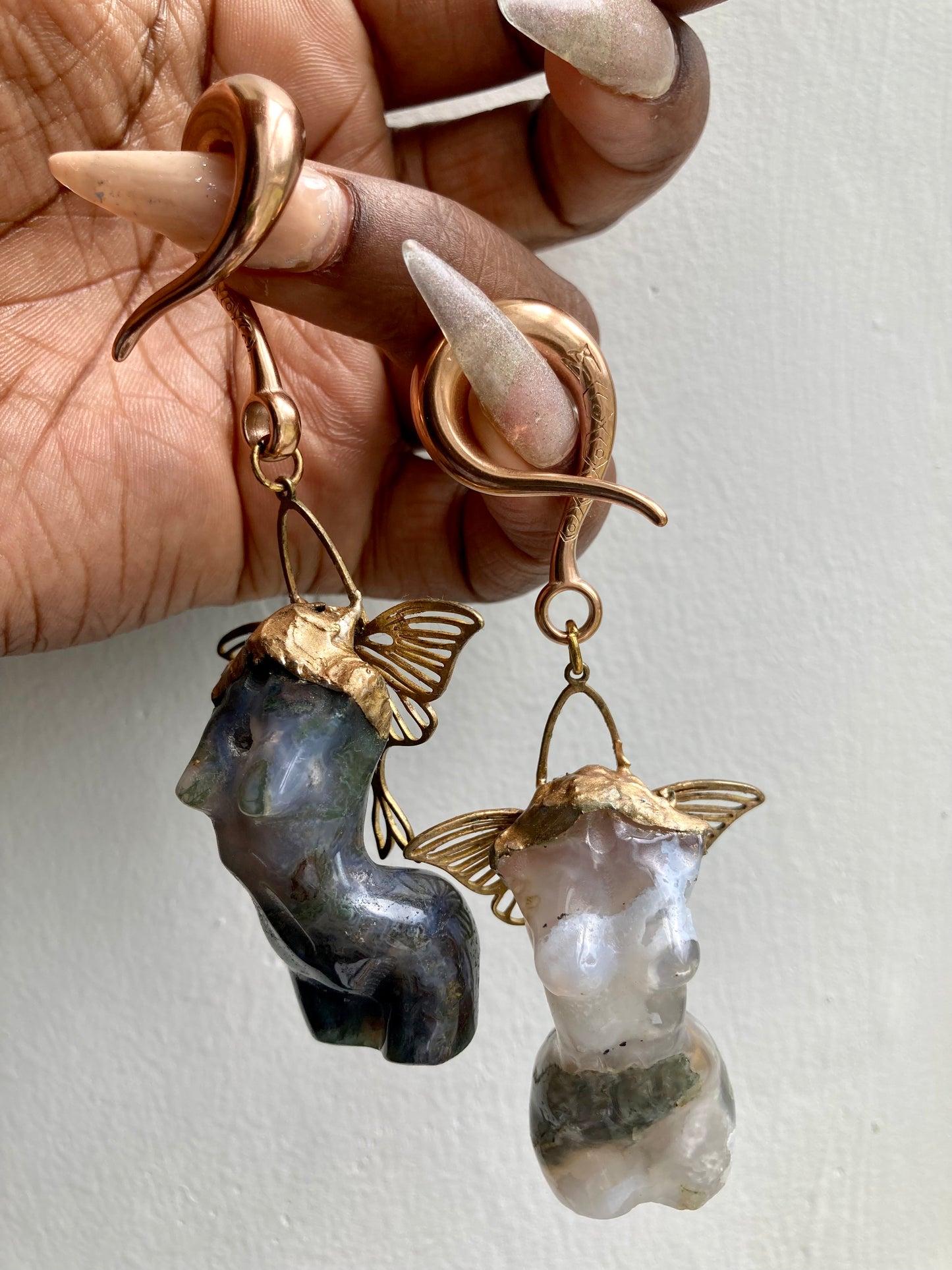 Gold Wings Moss agate Godsess