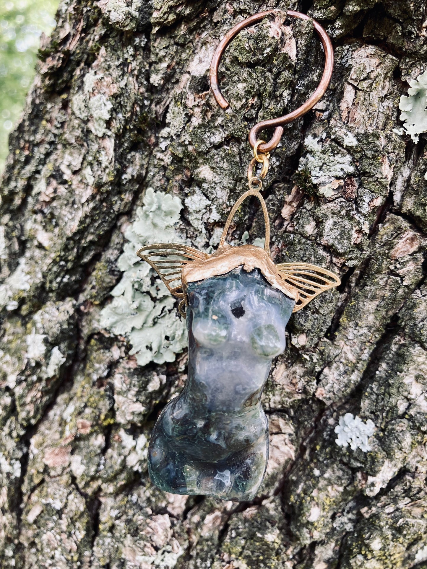 Gold Wings Moss agate Godsess